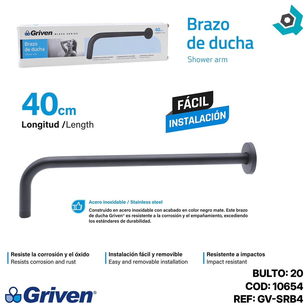 BRAZO DE DUCHA 40CM GRIVEN BLACK