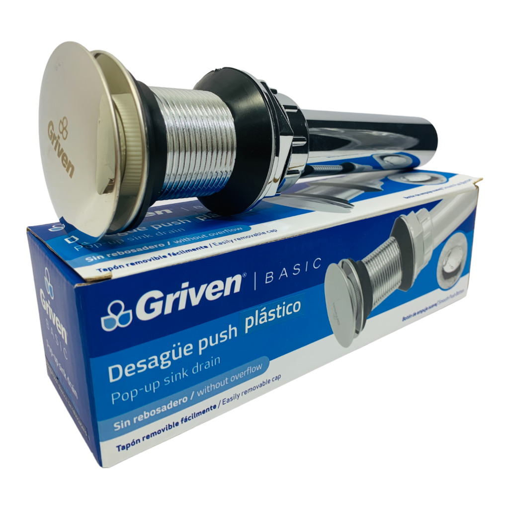 DESAGUE PUSH PLASTICO CROMADO SIN REBOSADERO GRIVEN BASIC