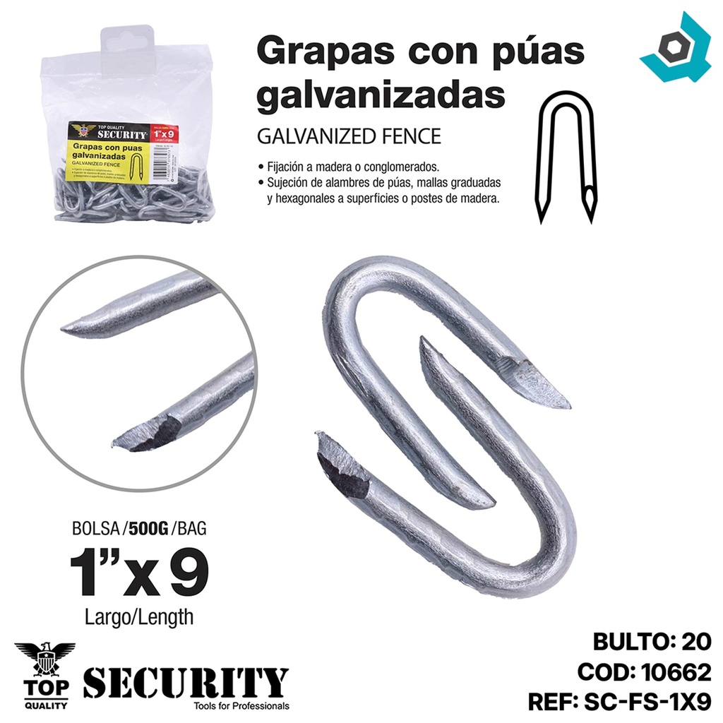 GRAPAS ALAMBRE DE PUAS 1" X 9 SECURITY
