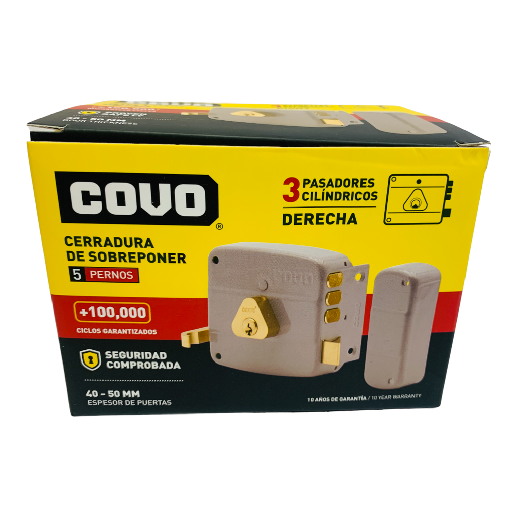 CERRADURA DE SOBREPONER DERECHA 3 PASADORES CILINDRICOS COVO