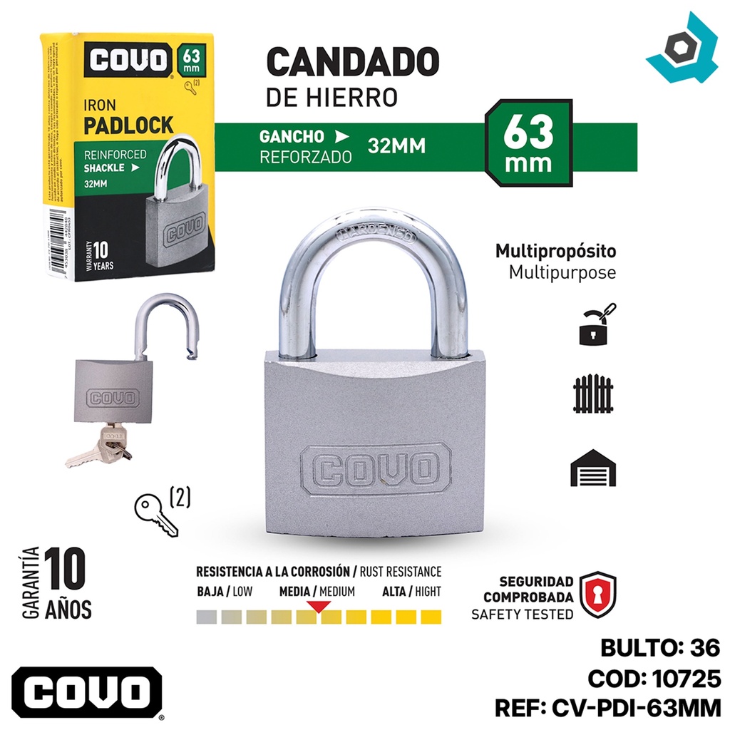 CANDADO 63MM HIERRO COVO