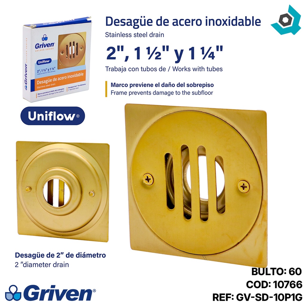 DESAGUE DE PISO 2" DORADO GRIVEN GOLDEN
