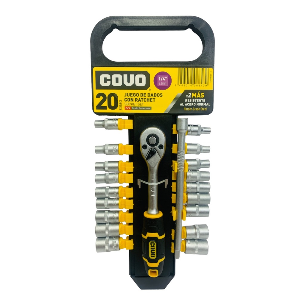 JUEGO DE DADOS CON RACHET 1/4" 20 PZA COVO