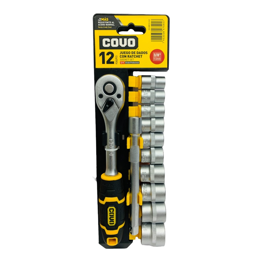 JUEGO DE DADOS CON RACHET 3/8" 12 PZA COVO