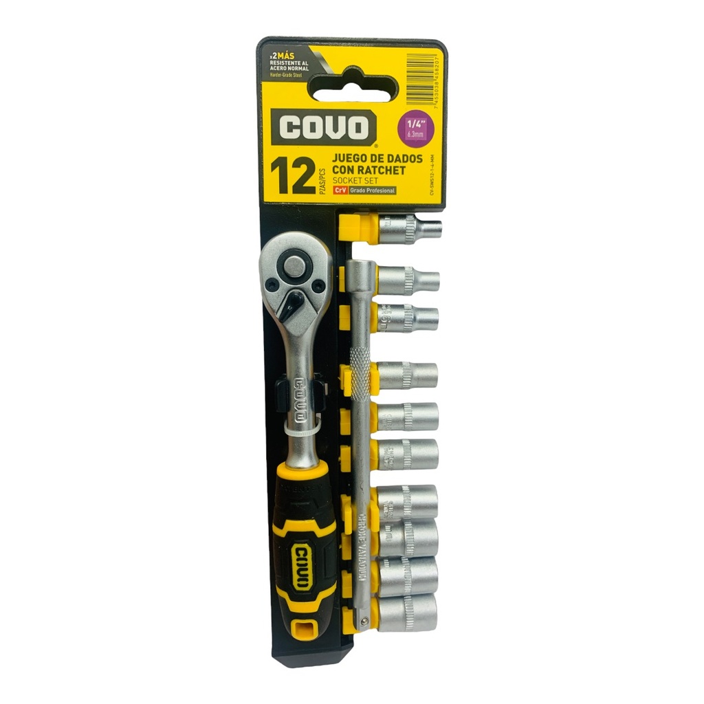 JUEGO DE DADOS CON RACHET 1/4" 12 PZA COVO