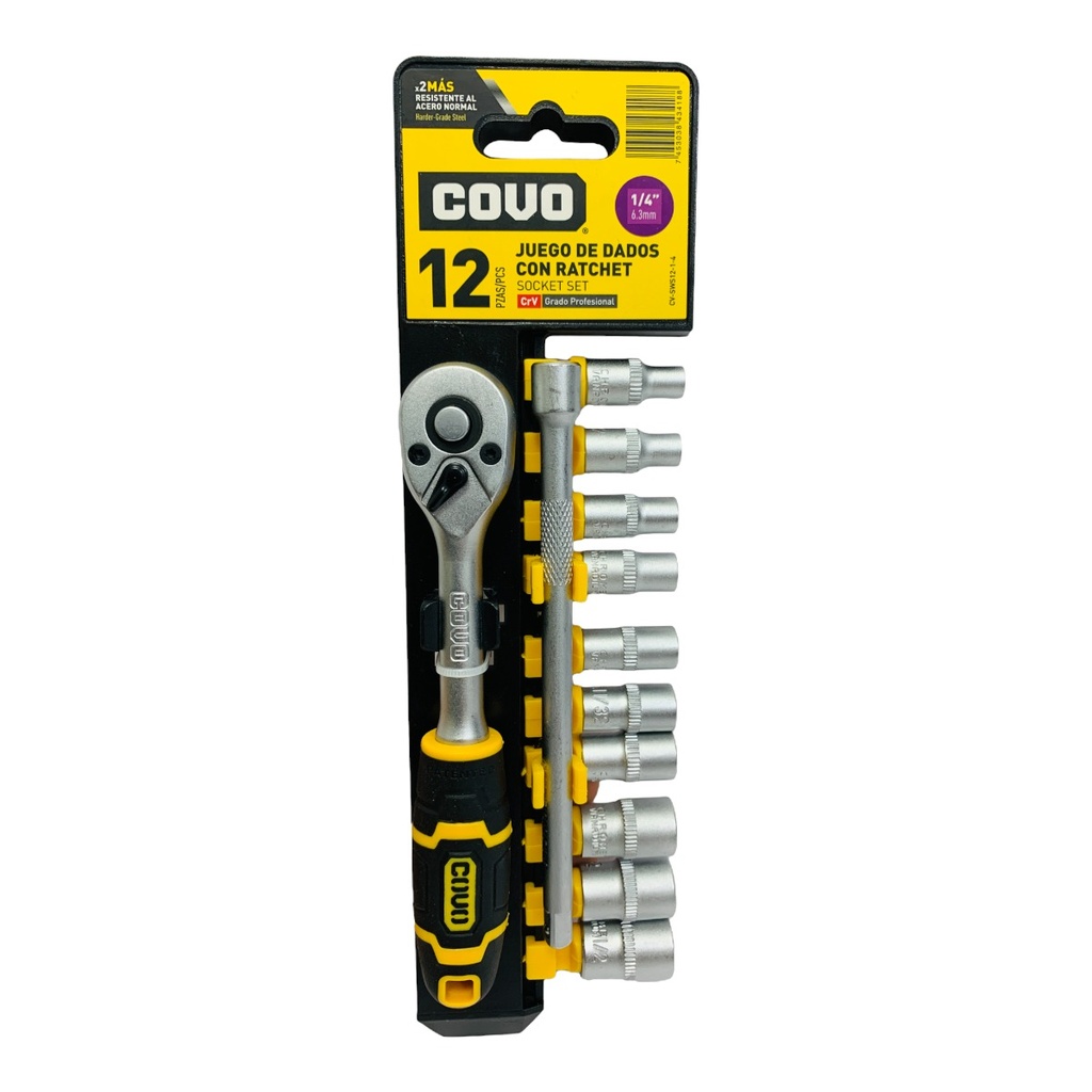 JUEGO DE DADOS CON RACHET 1/4" 12 PZA COVO