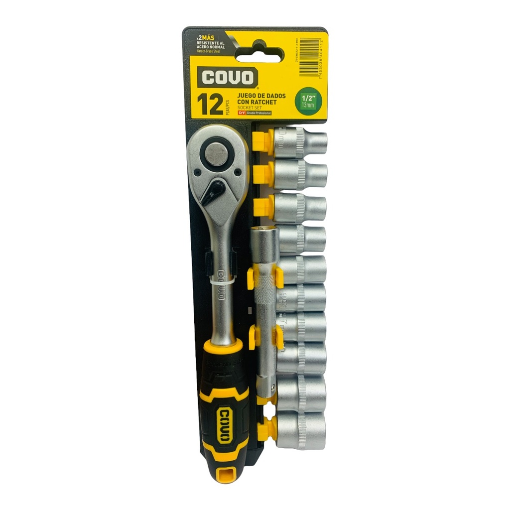 JUEGO DE DADOS CON RACHET 1/2" 12 PZA COVO