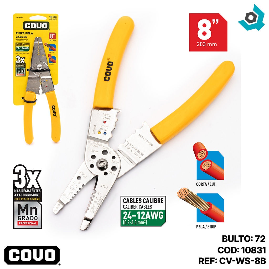 PINZA PELA CABLES 8" COVO