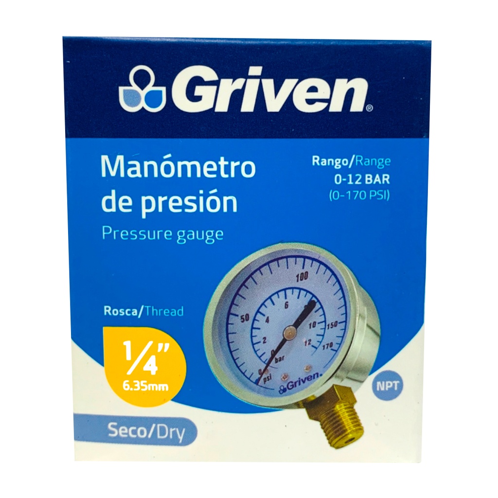MANOMETRO DE PRESION 1/4" GRIVEN