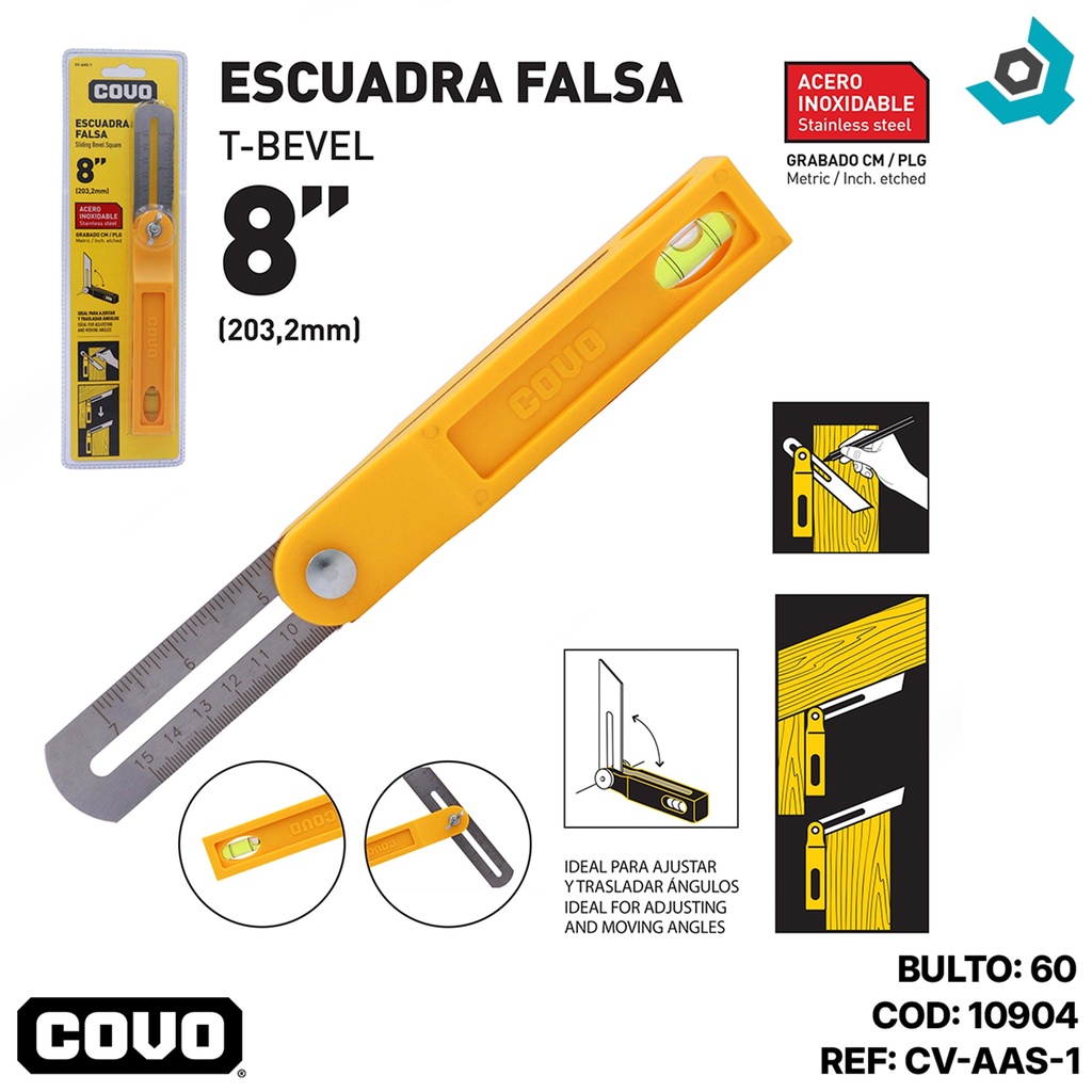 ESCUADRA FALSA PARA CARPINTERO 8" COVO