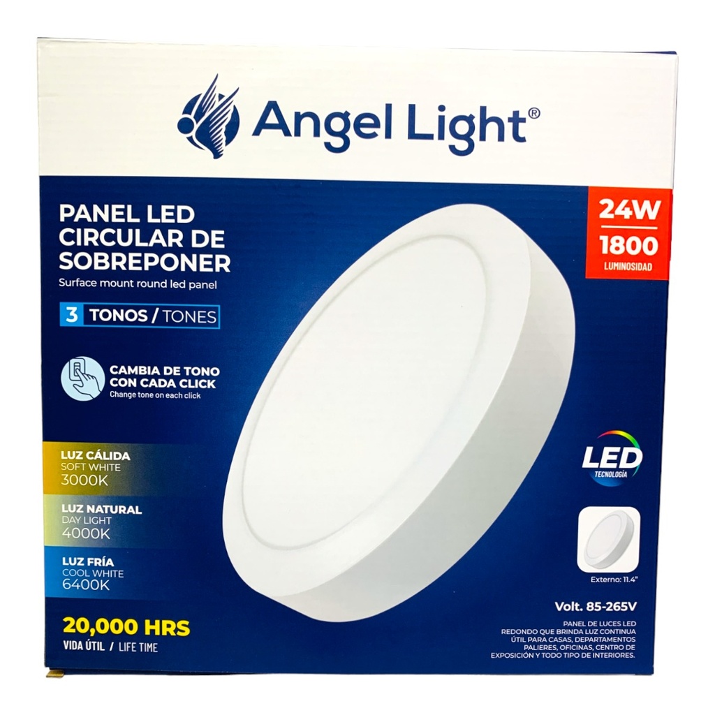 LAMPARA LED SUPERFICIAL REDONDA 24W 3 TONOS ANGEL LIGHT