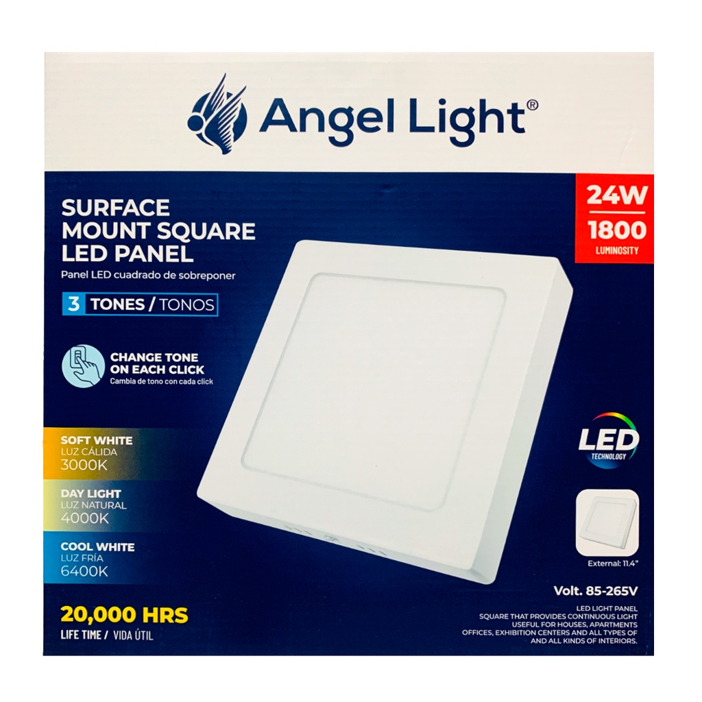LAMPARA LED SUPERFICIAL CUADRADA 24W 3 TONOS ANGEL LIGHT