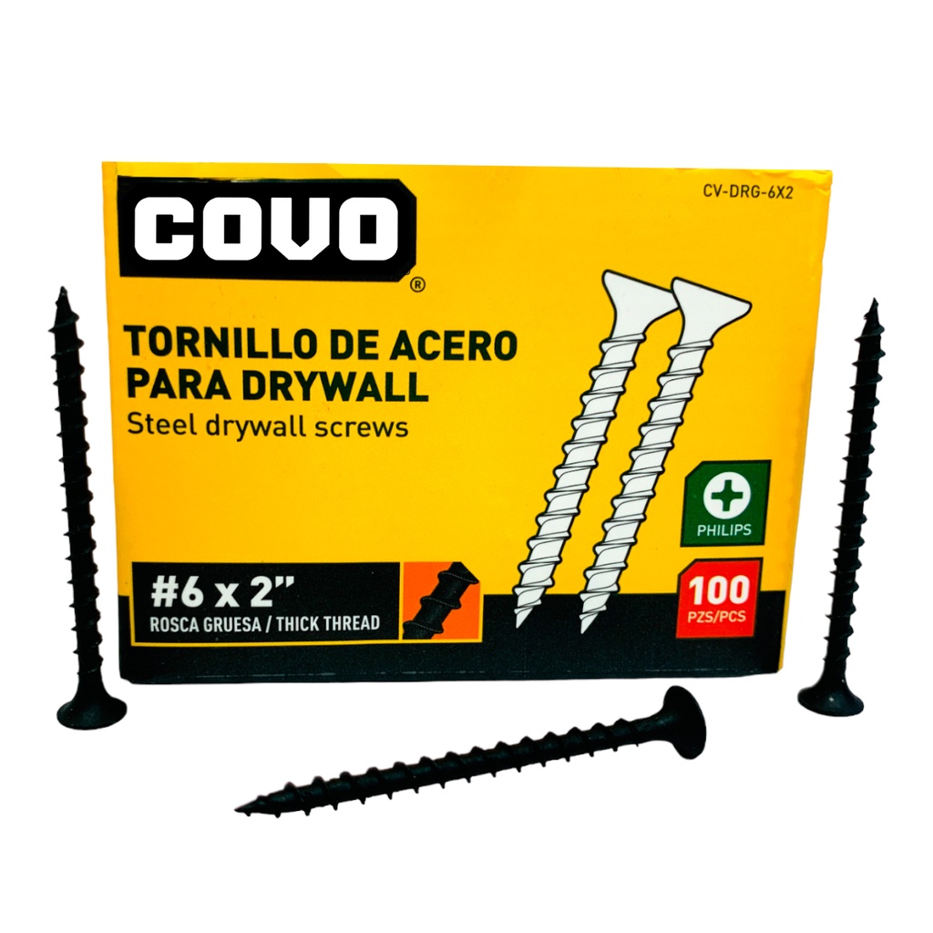 TORNILLO DRYWALL NRO.6 X 2" ROSCA GRUESA 100PZA COVO