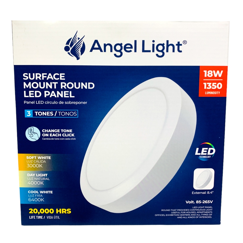 LAMPARA LED SUPERFICIAL REDONDA 18W 3 TONOS ANGEL LIGHT