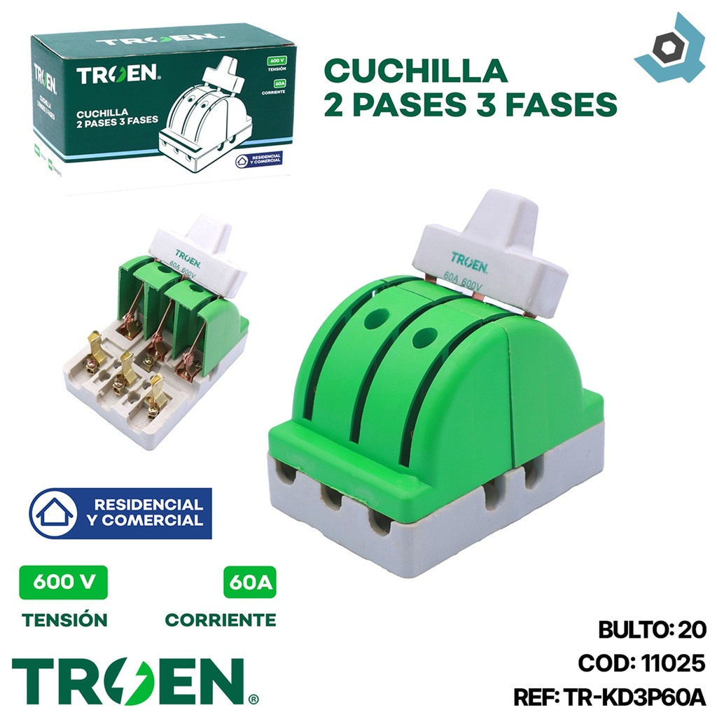 CUCHILLA ELECTRICA 2 PASES 3 POLOS X 60A TROEN