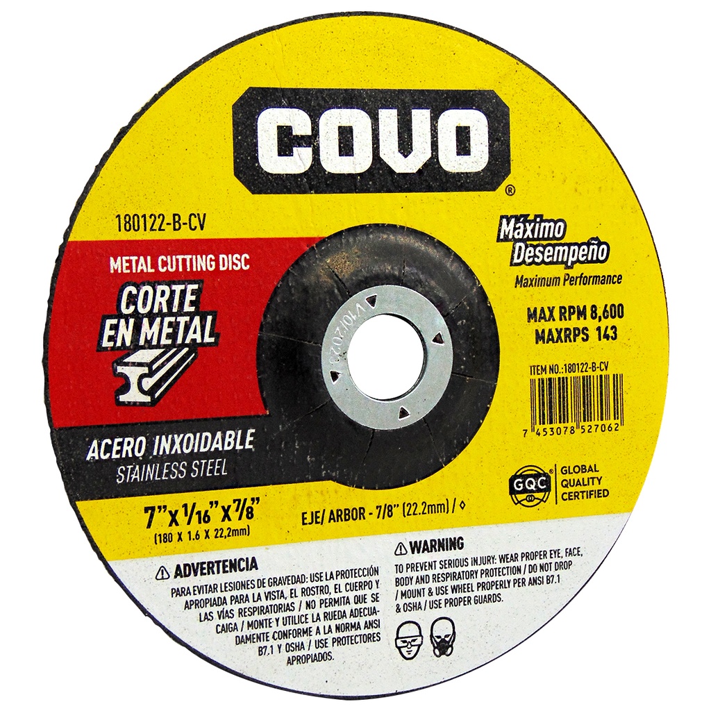 DISCO PARA CORTE 7" DE METAL COVO