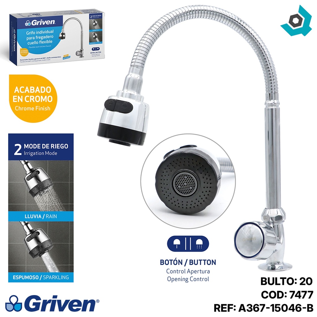 GRIFERIA PARA FREGADERO INDIVIDUAL CUELLO FLEXIBLE GRIVEN