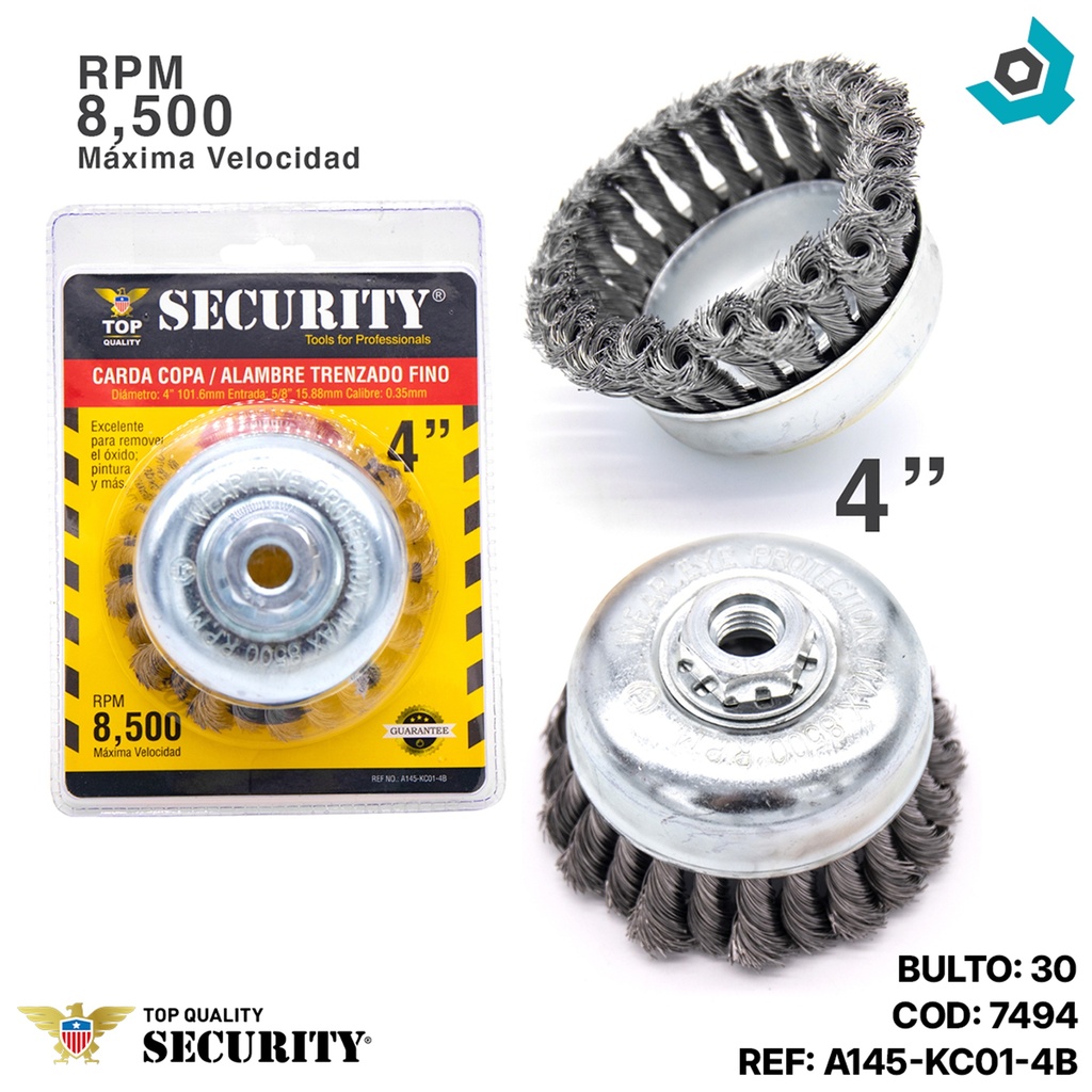 DISCO CEPILLO DE COPA DE ALAMBRE 4" SECURITY