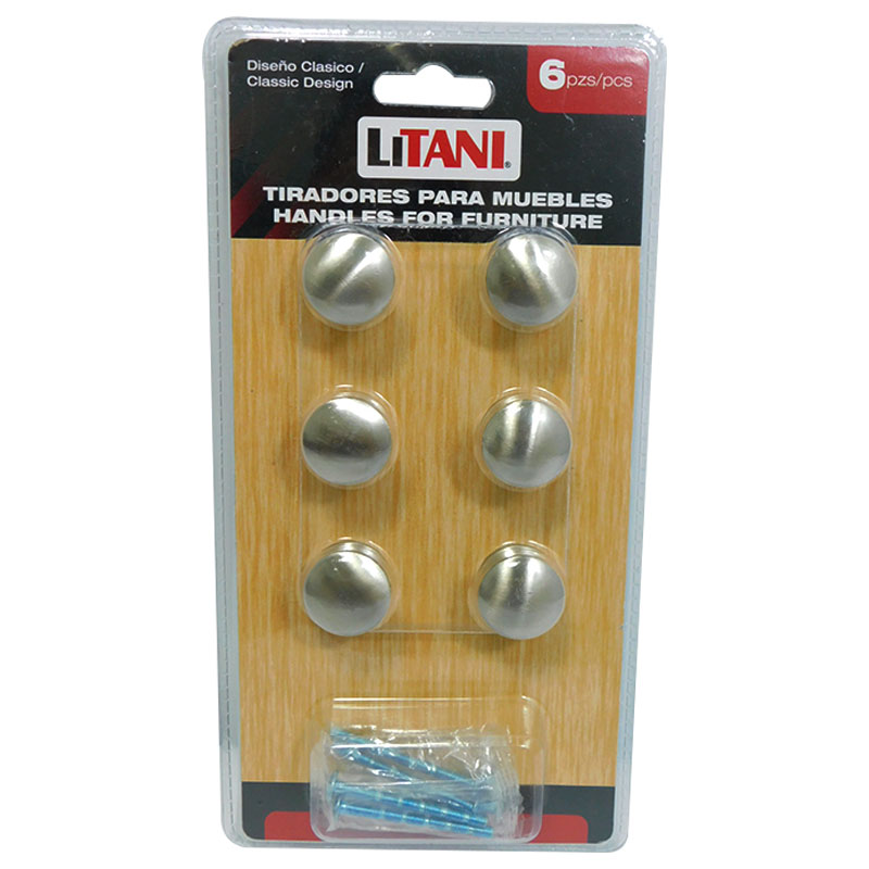 JUEGO DE TIRADORES DE BOTON 6PZAS 25MM LITANI