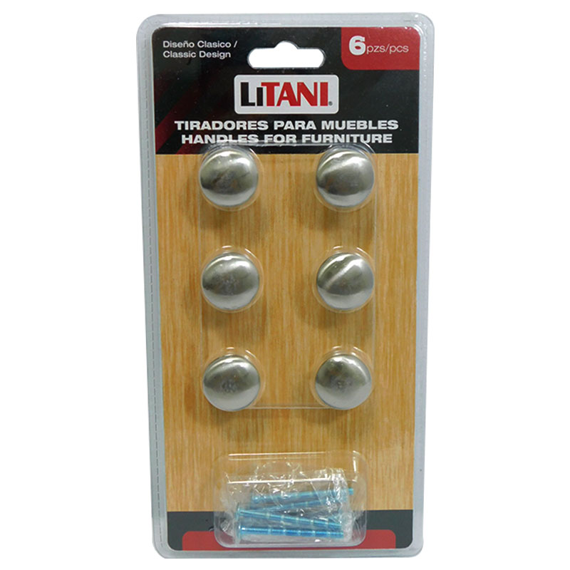 JUEGO DE TIRADORES DE BOTON 6PZAS 25MM LITANI
