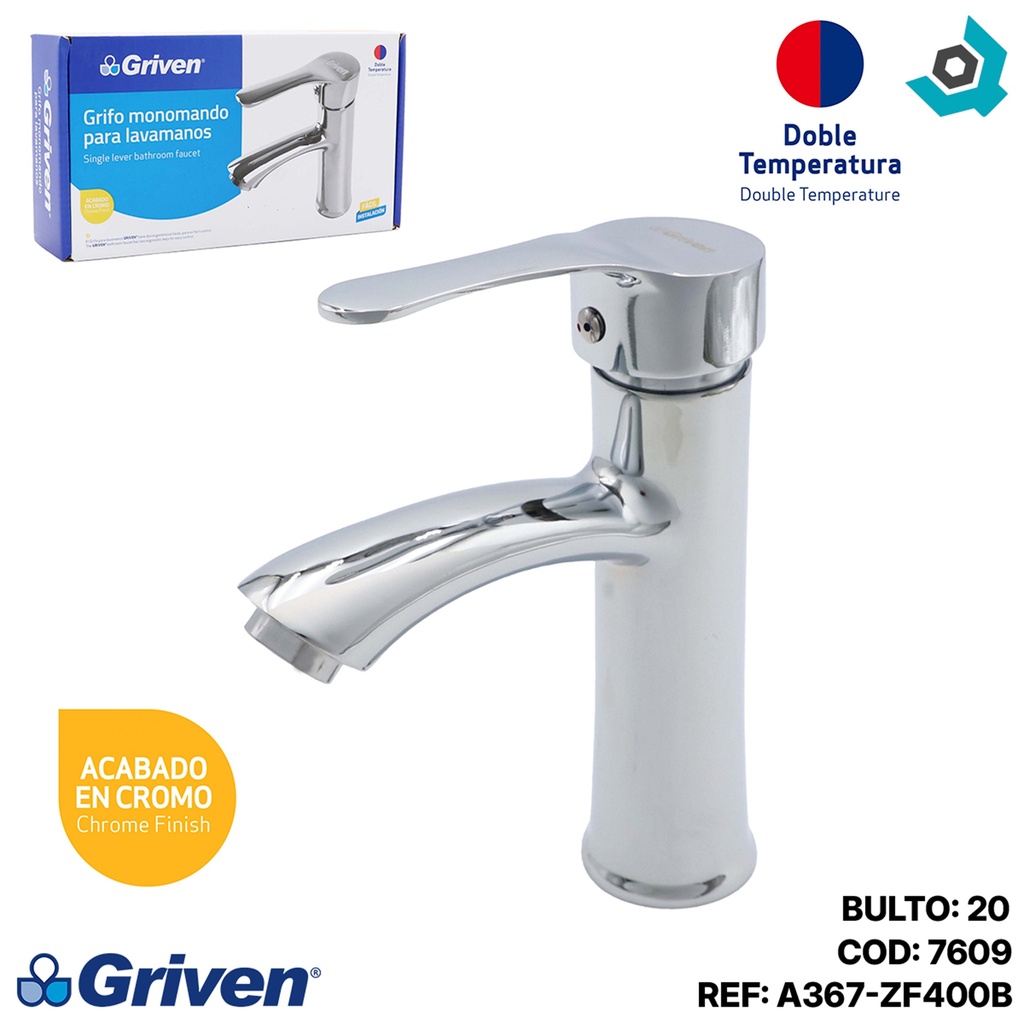 GRIFERIA PARA LAVAMANOS INDIVIDUAL CROMADA GRIVEN
