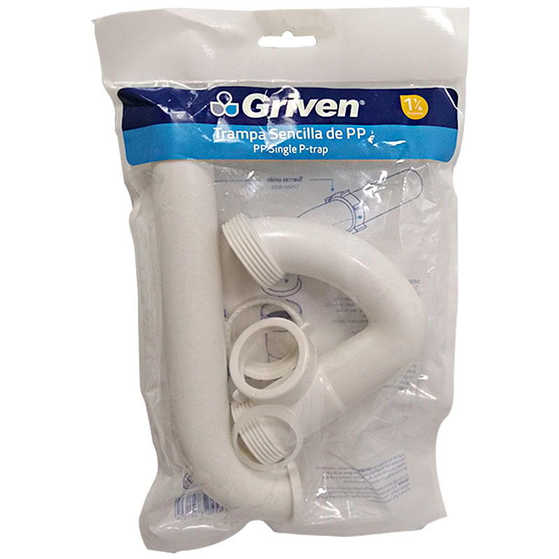 SIFON PARA LAVAMANOS 1 1/4" SENCILLO PVC GRIVEN
