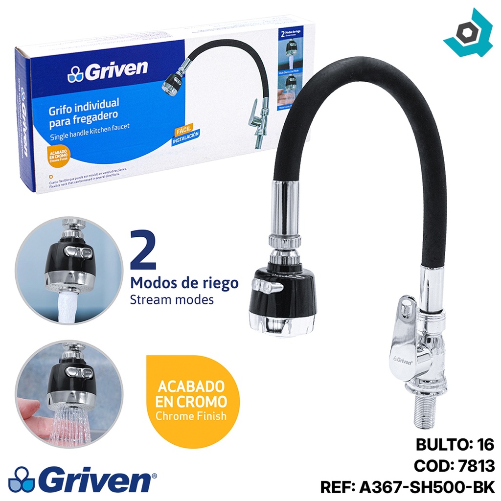 GRIFERIA PARA FREGADERO INDIVIDUAL FLEXIBLE NEGRA GRIVEN
