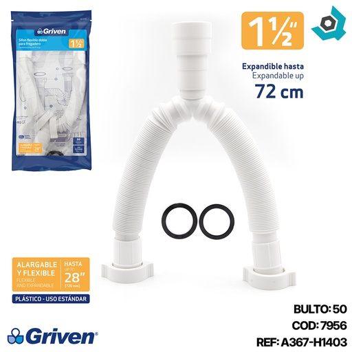 [7956] SIFON PARA FREGADERO 1 1/2" DOBLE FLEXIBLE GRIVEN