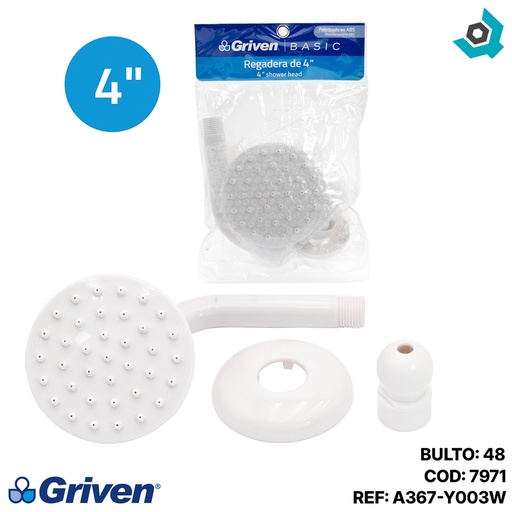 [7971] REGADERA PARA BANO 4" ABS BLANCO GRIVEN