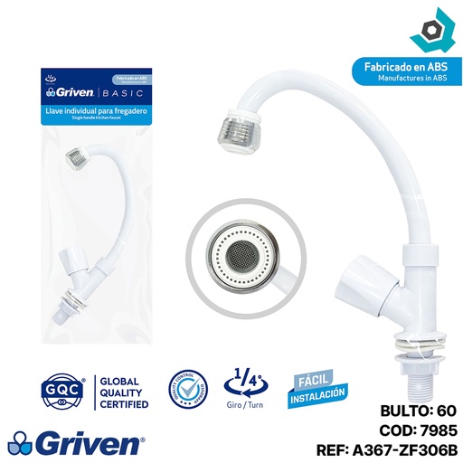 [7985] GRIFERIA PARA FREGADERO INDIVIDUAL ABS BLANCO GRIVEN WHITE