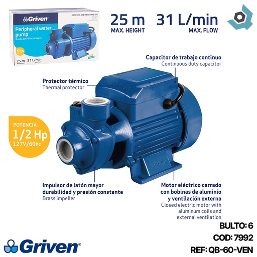 [7992] BOMBA DE AGUA 1/2HP GRIVEN