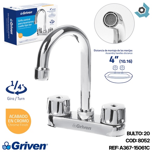 [8052] GRIFERIA PARA LAVAMANOS 4" CUELLO DE BAR GRIVEN