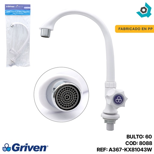 [8088] GRIFERIA PARA FREGADERO INDIVIDUAL ABS GRIVEN WHITE