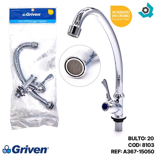 [8103] GRIFERIA PARA FREGADERO INDIVIDUAL CROMADO GRIVEN