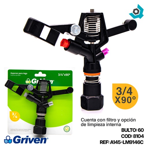 [8104] ASPERSOR PARA RIEGO 3/4" X 90 GRADOS GRIVEN