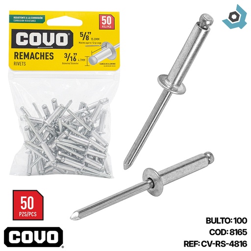 [8165] REMACHES 3/16" X 5/8" 50 PIEZAS COVO