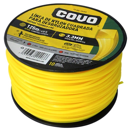 [8170] NYLON CUADRADO PARA DESMALEZADORA 125MT X 3.3MM COVO