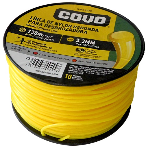 [8173] NYLON REDONDO PARA DESMALEZADORA 138MT X 3.3MM COVO