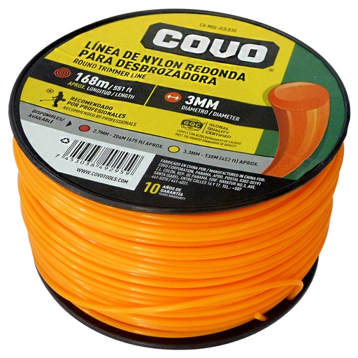 [8174] NYLON REDONDO PARA DESMALEZADORA 168MT X 3MM COVO