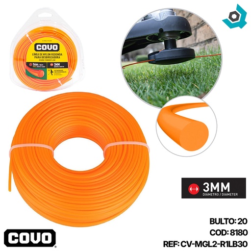 [8180] NYLON REDONDO PARA DESMALEZADORA 56MT X 3MM COVO