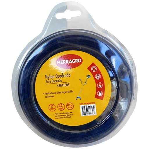 [8191] NYLON CUADRADO PARA DESMALEZADORA 15MT X 3.3MM HERRAGRO