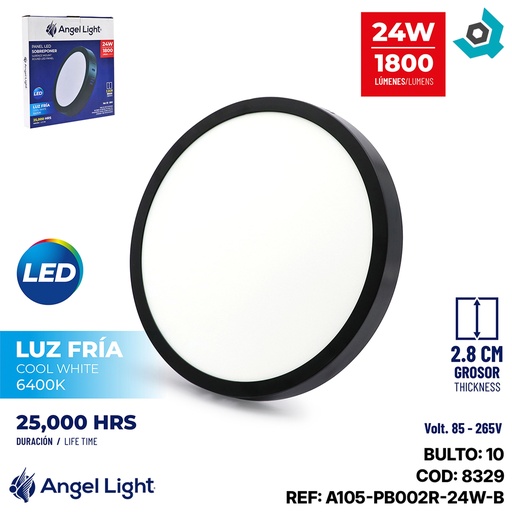 [8329] LAMPARA LED SUPERFICIAL REDONDA 24W 11.5" LUZ BLANCA ANGEL LIGHT