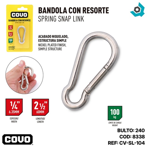 [8338] BANDOLA MOSQUETON 2 1/2" DE ACERO COVO
