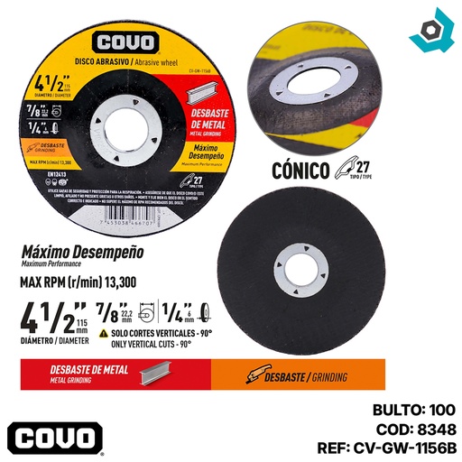 [8348] DISCO DE DESBASTE 4 1/2" DE METAL COVO