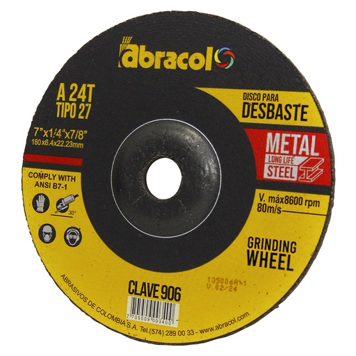 [8431] DISCO DE DESBASTE 7" DE METAL ABRACOL