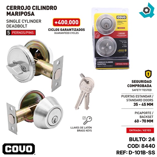 [8440] CERROJO CILINDRO MARIPOSA 45MM CROMADO COVO