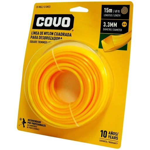 [8452] NYLON CUADRADO PARA DESMALEZADORA 15MT X 3.3MM COVO