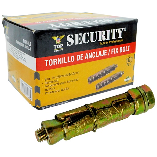 [8513] TORNILLO 1/4" X 50MM CON RAMPLUG METALICO SECURITY
