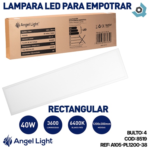 [8519] LAMPARA LED PARA EMPOTRAR RECTANGULAR 40W ANGEL LIGHT