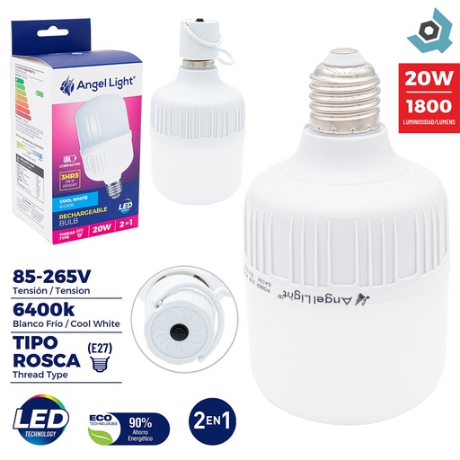 [8521] BOMBILLO LED RECARGABLE 20W ANGEL LIGHT